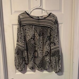 LOFT Black Graphic Long Sleeve Blouse